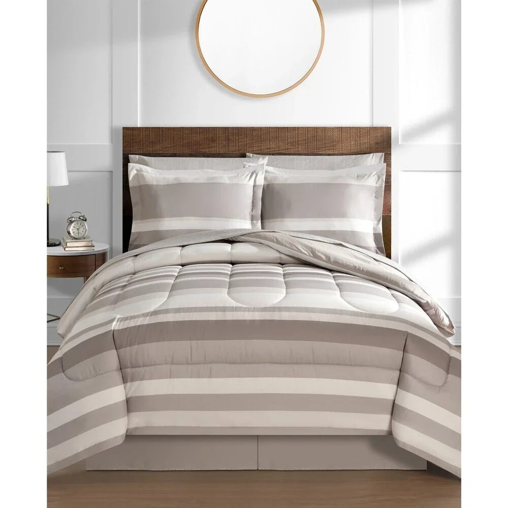 Fairfield Square Collection Austin Comforter Set King Taupe Striped 8-Pc BED46